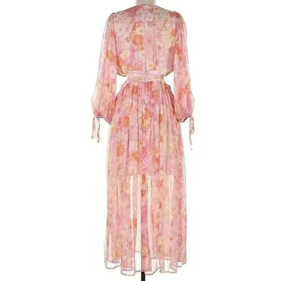 Maje Riso Floral Flower Cutout Dress Chiffon Maxi 40 3 Large 8-10 wedding guest - Picture 3 of 4